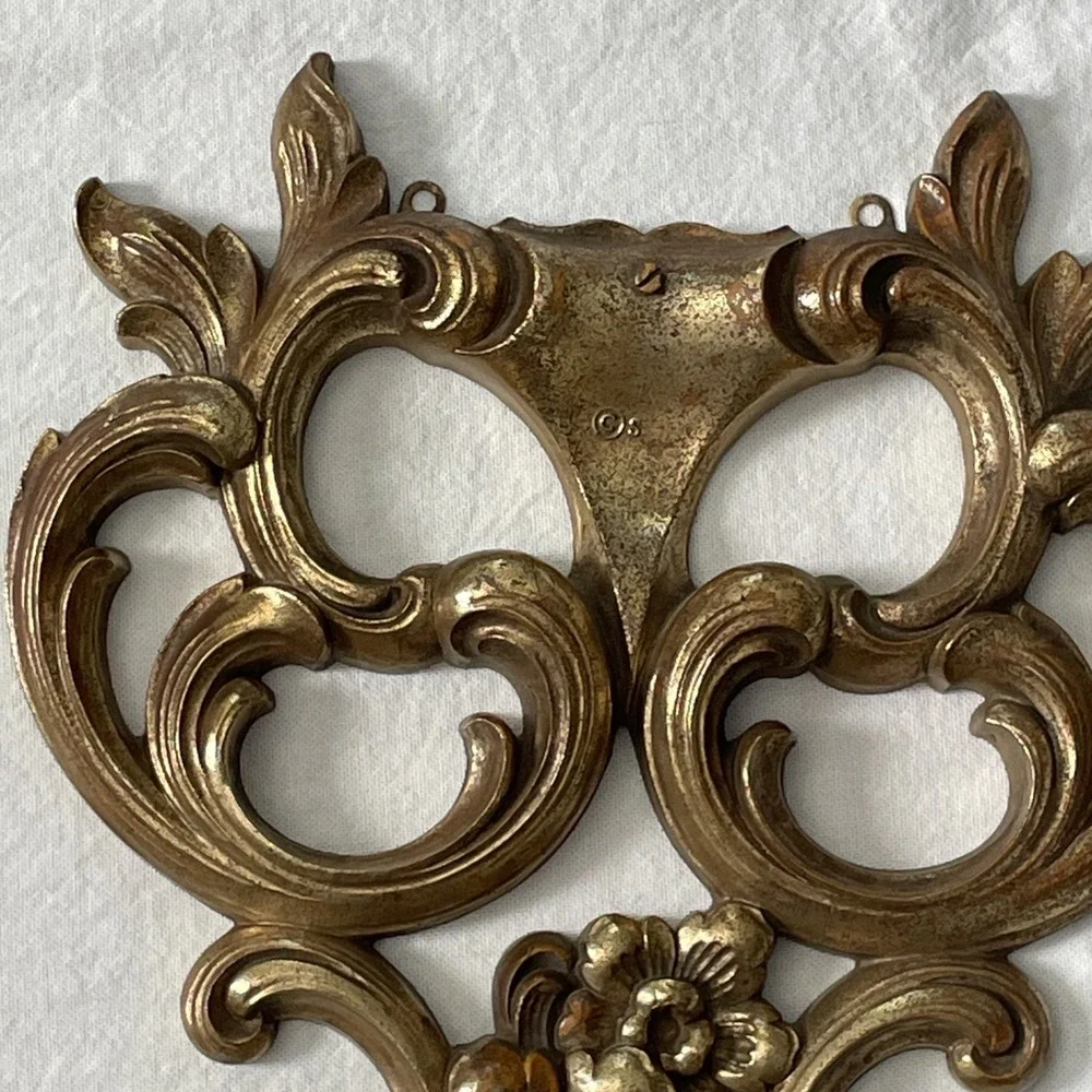 Vintage Syroco decorative Wood Wall Hangings Gold Finish Ornate Design 14